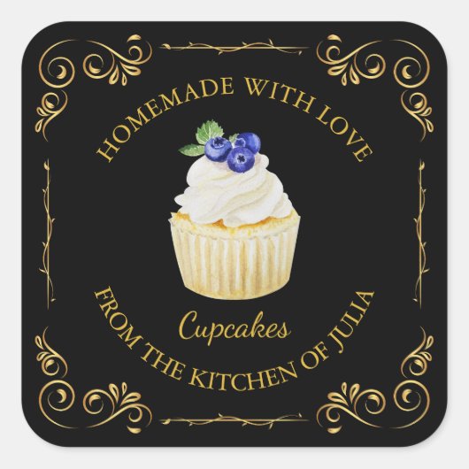 Vintages, hausgemachte Cupcake-Platz-Label Quadratischer Aufkleber (Vorderseite)