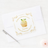 Vintages, hausgemachte Cupcake-Platz-Label Quadratischer Aufkleber (Umschlag)