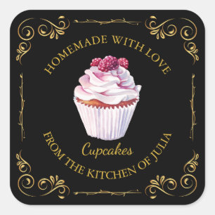 Vintages, hausgemachte Cupcake-Platz-Label Quadratischer Aufkleber