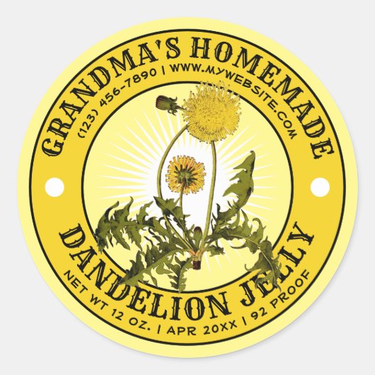 Vintages, hausgemachte Dandelion Jelly Label Templ Runder Aufkleber (Vorderseite)