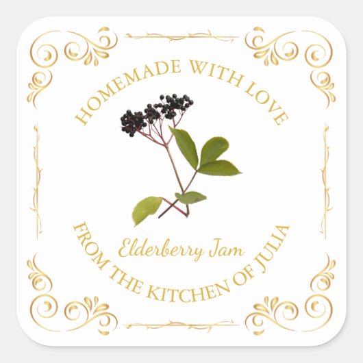 Vintages hausgemachte Elderberry-Jam-Platz-Label Quadratischer Aufkleber (Vorderseite)