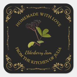 Vintages hausgemachte Elderberry-Jam-Platz-Label Quadratischer Aufkleber