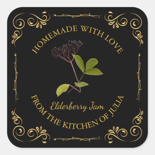 Vintages hausgemachte Elderberry-Jam-Platz-Label Quadratischer Aufkleber (Vorderseite)
