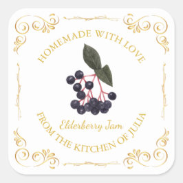 Vintages hausgemachte Elderberry-Jam-Platz-Label Quadratischer Aufkleber