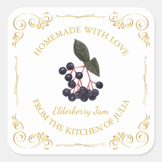 Vintages hausgemachte Elderberry-Jam-Platz-Label Quadratischer Aufkleber (Vorderseite)