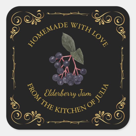 Vintages hausgemachte Elderberry-Jam-Platz-Label Quadratischer Aufkleber (Vorderseite)
