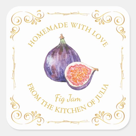 Vintages, hausgemachte Fig-Jam-Platz Quadratischer Aufkleber (Vorderseite)