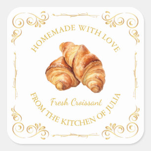 Vintages hausgemachte Frische Croissants Label Quadratischer Aufkleber