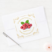 Vintages hausgemachte Himbeerjamplakette Quadratischer Aufkleber (Umschlag)