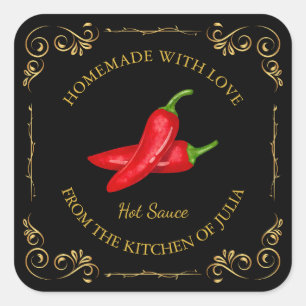 Vintages, hausgemachte Hot Chili Sauce Square Labe Quadratischer Aufkleber