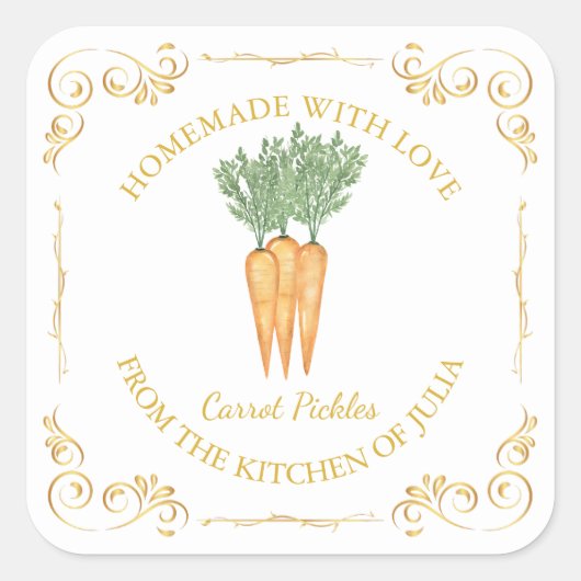 Vintages hausgemachte Karottenplakette Quadratischer Aufkleber (Vorderseite)