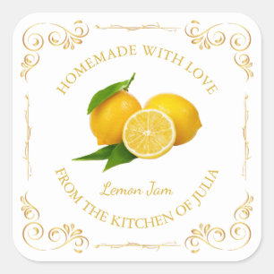 Vintages hausgemachte Lemon Jam Square Label Quadratischer Aufkleber