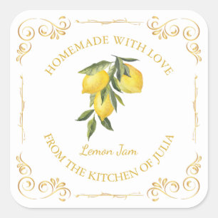 Vintages hausgemachte Lemon Jam Square Label Quadratischer Aufkleber