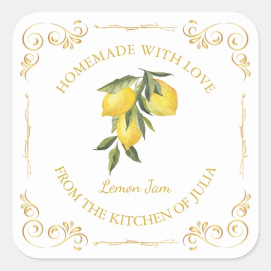 Vintages hausgemachte Lemon Jam Square Label Quadratischer Aufkleber (Vorderseite)