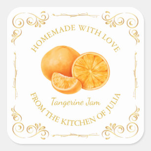 Vintages hausgemachte Mandarine Jam Square Label Quadratischer Aufkleber