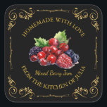 Vintages, hausgemachte Mixed Berry-Jam-Platz-Label Quadratischer Aufkleber<br><div class="desc">Speziell für Sie!</div>