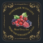 Vintages, hausgemachte Mixed Berry-Jam-Platz-Label Quadratischer Aufkleber<br><div class="desc">Speziell für Sie!</div>