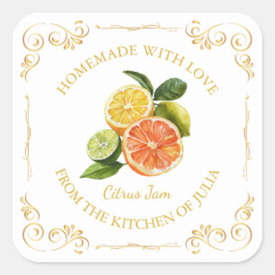 Vintages, hausgemachte Mixed Citrus Platz Quadratischer Aufkleber