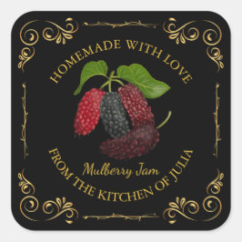 Vintages, hausgemachte Mulberry-Marmelade-Label Quadratischer Aufkleber