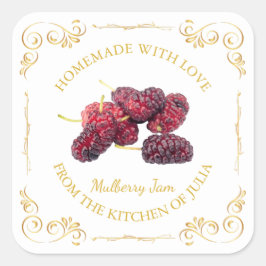 Vintages, hausgemachte Mulberry-Marmelade-Label Quadratischer Aufkleber