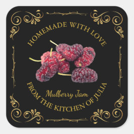 Vintages, hausgemachte Mulberry-Marmelade-Label Quadratischer Aufkleber