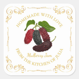 Vintages, hausgemachte Mulberry-Marmelade-Label Quadratischer Aufkleber