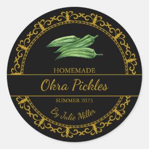Vintages, hausgemachte Okra-Pickles-Label Schwar Runder Aufkleber