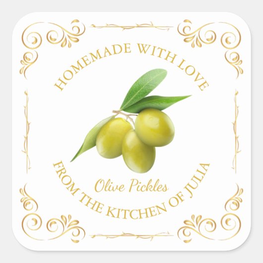 Vintages, hausgemachte Olive Pickett Quadratischer Aufkleber (Vorderseite)