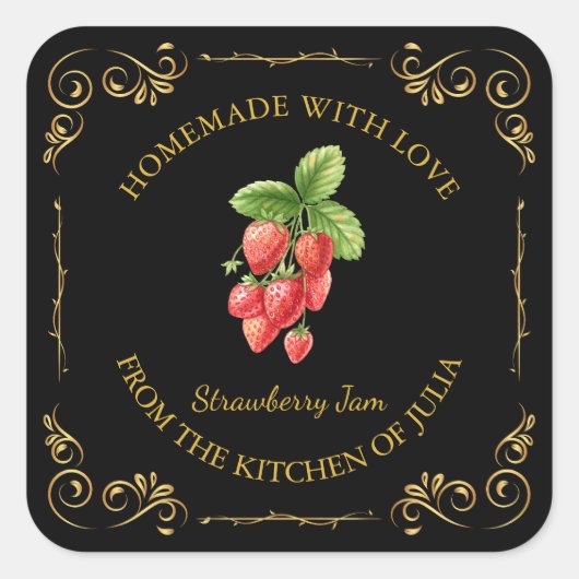 Vintages hausgemachte Strawberry-Jam-Platz-Label Quadratischer Aufkleber (Vorderseite)