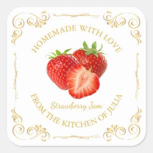 Vintages hausgemachte Strawberry-Jam-Platz-Label Quadratischer Aufkleber