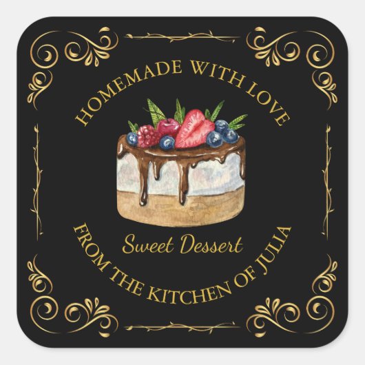 Vintages, hausgemachte Sweet Cake Square Label Quadratischer Aufkleber (Vorderseite)