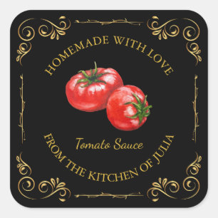 Vintages hausgemachte Tomato Sauce Square Label Quadratischer Aufkleber