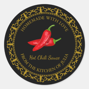Vintages, hausgemachtes Hot Chili Sauce Label l Bl Runder Aufkleber