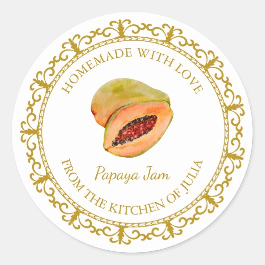 Vintages hausgemachtes Papaya Jam Label Runder Aufkleber (Vorderseite)