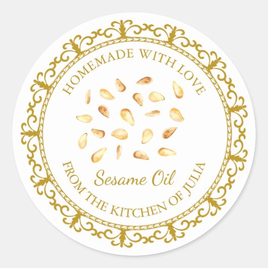 Vintages hausgemachtes Sesamöl Runder Aufkleber (Vorderseite)