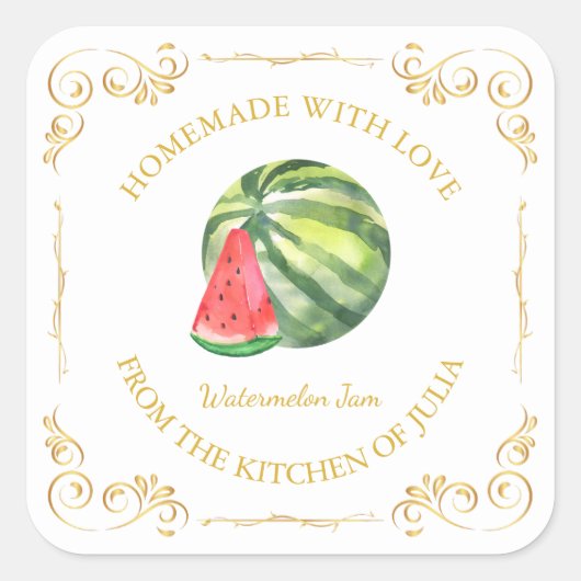 Vintages hausgemachtes Watermelon Jam Square Label Quadratischer Aufkleber (Vorderseite)