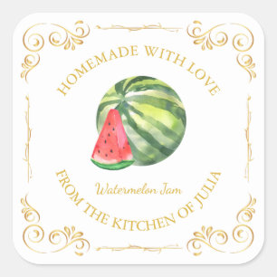 Vintages hausgemachtes Watermelon Jam Square Label Quadratischer Aufkleber
