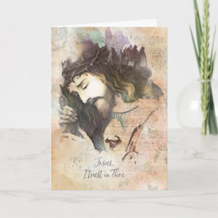 Vintages Heiliges Herz Jesu mit Kreuzkarte Karte