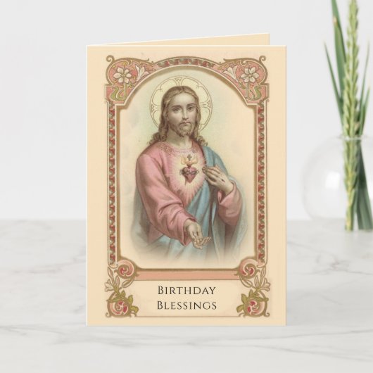 Vintages Heiliges Herz Jesu Religiöser Geburtstag Karte (Vorderseite)