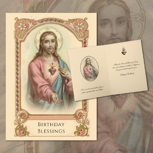 Vintages Heiliges Herz Jesu Religiöser Geburtstag Karte