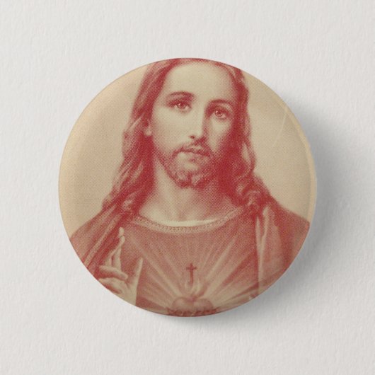 Vintages Heiliges Jesusherz Button (Vorderseite)
