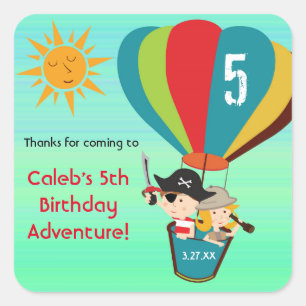 Vintages Heißluftballon-Erlebnis Geburtstagsparty Quadratischer Aufkleber