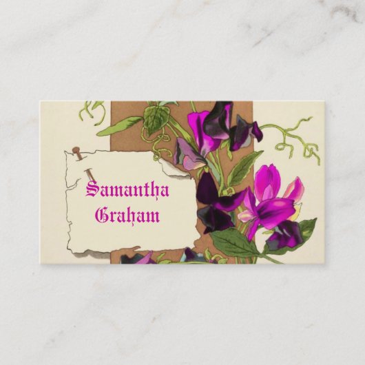 Vintages heißrosa, lila Blume mit Süßerbsen Visitenkarte (Vorderseite)