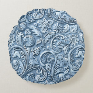 Vintages, hellblaues Glattleder Rundes Kissen