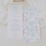 Vintages hellblaues Monogramm Wappen Blumenzehen Menükarte<br><div class="desc">Vintag Regency Era Wappen Monogramm,  Hochzeitsmenü. Vintages inspiriertes Barockstil-Wappen mit Koordination der hellblauen Typografie. Die elegante Chinoiserie Stil Garten Blumenmuster Rückenlehne.</div>