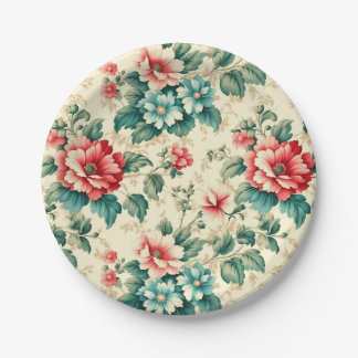 Vintages hellblaues Viktorianisches Blumendesign Pappteller