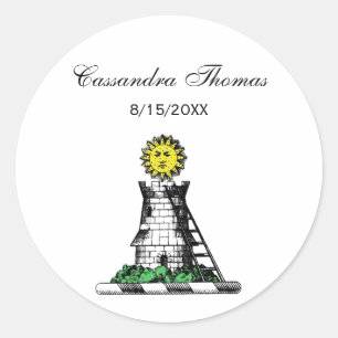 Vintages Heraldisches Mittelalter Burg Emblem Wapp Runder Aufkleber