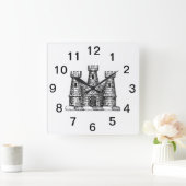 Vintages Heraldisches Schloss Emblem Wappen Wappen Quadratische Wanduhr (Zuhause)