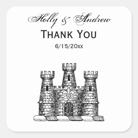 Vintages Heraldisches Schloss Emblem Wappen Wappen Quadratischer Aufkleber (Vorderseite)