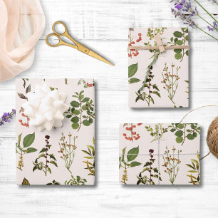 Vintages Herbarium Grünes Pflanze Muster Geschenkpapier Set